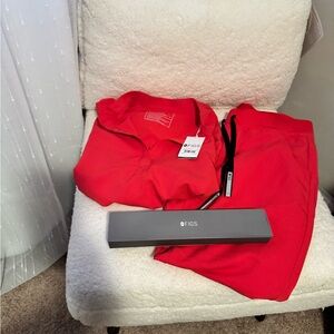 Neon Red Zamora- Tall Jogger Scrub Pants - M - Tall / Rafaela Top - S